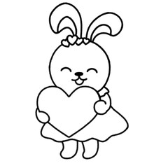 rabbit with heart, outline drawing bunny illustration 
