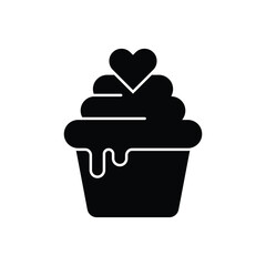 Cupcake with heart icon. Valentines day cupcakes icon cute sweets food. Party homemade muffin with heart, text love, arrow, strawberry. vector illustration