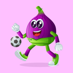 Cute fig character playing soccer