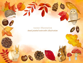 水彩手書きのどんぐりと木の実の素材セット