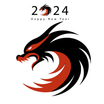 Vector Chinese dragon logo icon minimal design, Happy chinese new year 2024 with dragon on the number, Happy new year 2024 year of the dragon