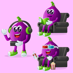 Cute fig characters enjoying leisure activities