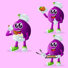 Cute fig character in the kitchen
