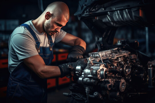 In an industrial workshop, a diverse team of skilled professionals gets their hands dirty to repair and maintain vehicles. 