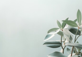 Cool, clean, fresh Minimalist leaves on a pale green flat background wall — Plants — interior design graphic resource with film grain realism