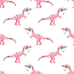 Vector seamless pattern with dinosaur and branch