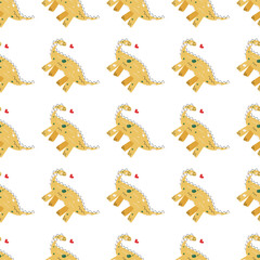 Vector seamless pattern with dinosaur and heart