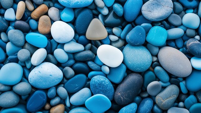 Background of natural stones in abstract. texture of blue pebbles. Background of stone. a retro shade of blue. Beach with seashells. Beautiful scenery. turquoise in hue. Generative AI.