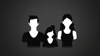 Black and white vector graphic of a family flat icon.