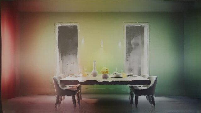 Up to 4K resolution, Modern room decorated with colorful lighting, Generative AI with blender