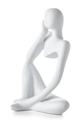 Statuette in form of woman body on white background