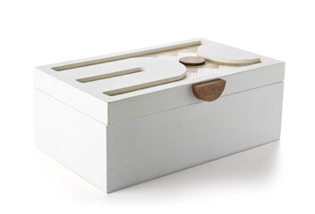 Wooden jewelry box on white background