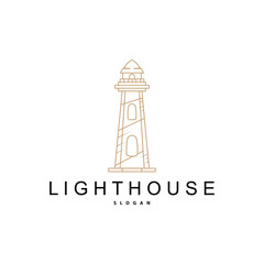Lighthouse Logo, Beacon Vector Modern Simple Beach Searchlight Tower, Symbol Illustration Template