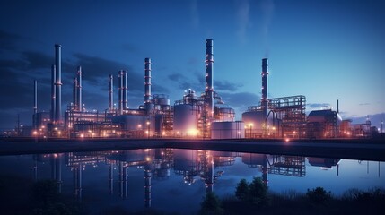 Fototapeta premium nighttime operations of an industrial refinery producing and processing crude oil.
