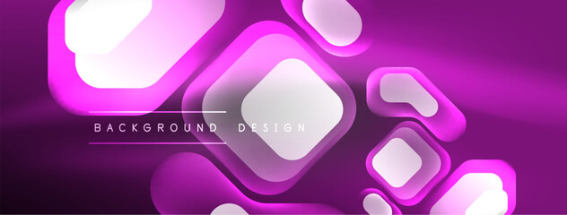 Glowing neon geometric elements abstract background. Neon light or laser show, electric impulse, power lines, techno quantum energy impulse, magic glowing dynamic lines