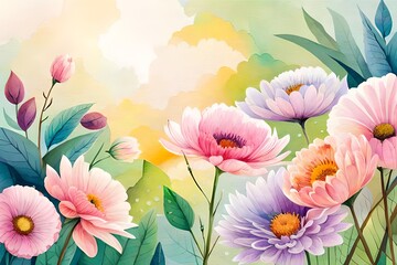 watercolor flowers background. generated by AI tool
