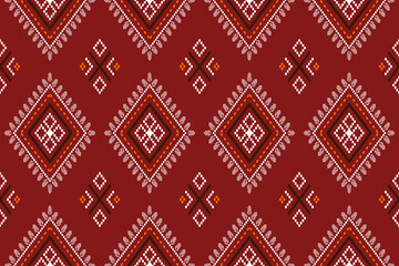 Red traditional ethnic pattern paisley flower Ikat background abstract Aztec African Indonesian Indian seamless pattern for fabric print cloth dress carpet curtains and sarong