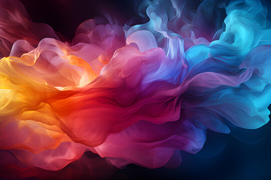 Background with scattered colorful smokescreen, minimalist black background. Generative AI
