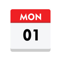 calender icon, 01 monday icon with white background