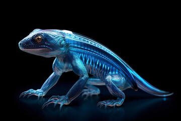 A froglike unknown creature in a blue glow. (Generative AI)
