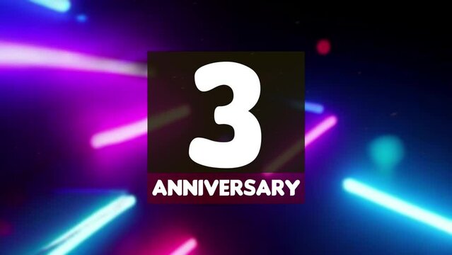 3th anniversary birthday celebration horizontal with colorful background lines and squares