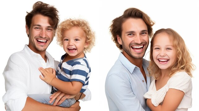 white background with a collection of pleasant, smiling family images isolated on it.