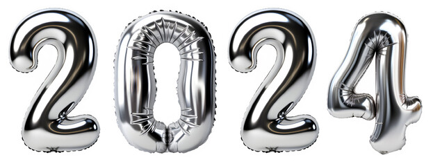 silver chrome balloon shaped number 2025 isolated on transparent background ,generative ai - obrazy, fototapety, plakaty