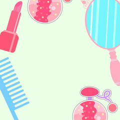  Mirrors, perfumes, comb and lipstick background, frame, wallpaper template