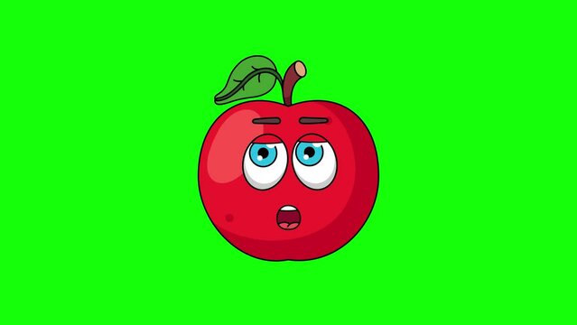 apple fruit cartoon facing with rolling eye, emoji emoticon animation
