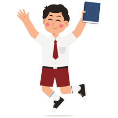 Happy Student Jumping With Book Illustration