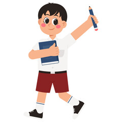 Schoolboy Carrying Books And Pens Illustration
