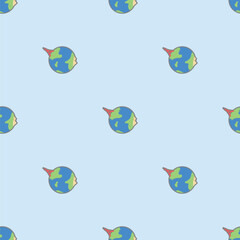 globe with eiffel tower and pyramid cartoon seamless pattern in light background