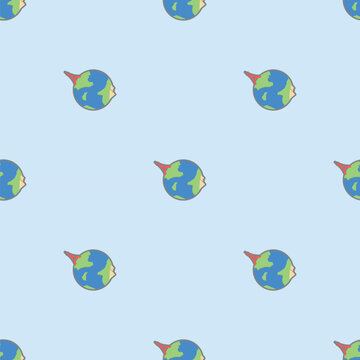 globe with eiffel tower and pyramid cartoon seamless pattern in light background