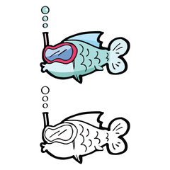 fish with goggle cartoon object, vector doodle art