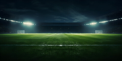 Universal grass stadium illuminated by spotlights