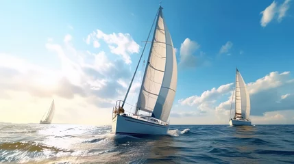Deurstickers Modern yacht sailing in the sea © Borin