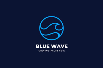 Blue wave monoline illustration logo