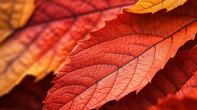 A close up photo of a reddish autumn leaf, in the style of vibrant and lively hues, vibrant stage backdrops, northwest school, gold and crimson, AI Generated.