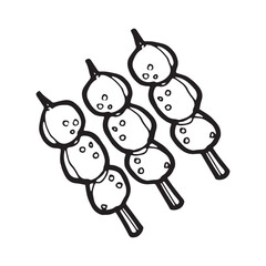 cute meat balls and pork balls with sticks cartoon object on white background, vector doodle art