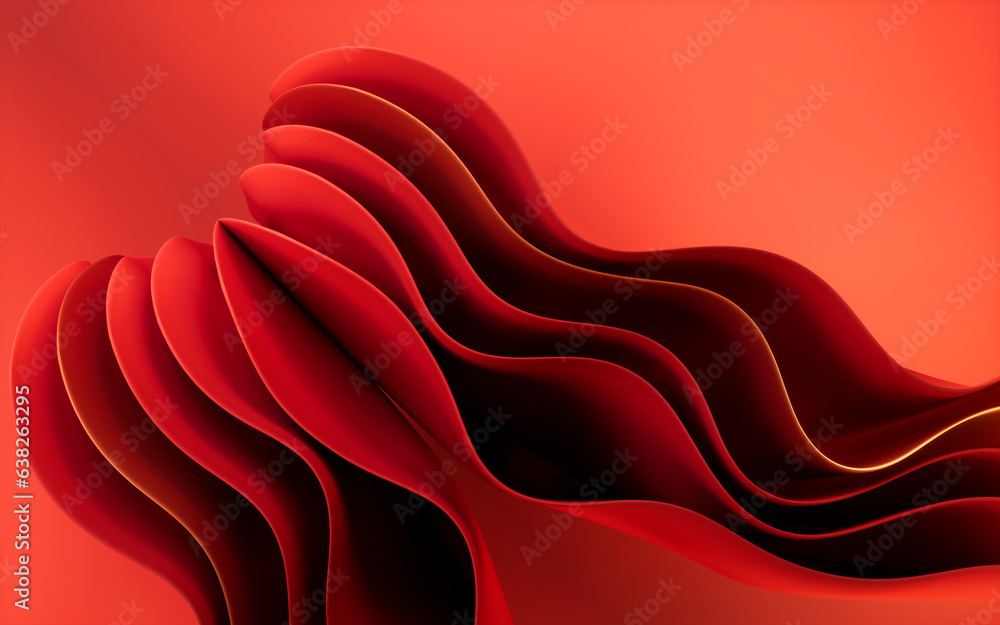 Poster abstract red curve geometry background, 3d rendering.