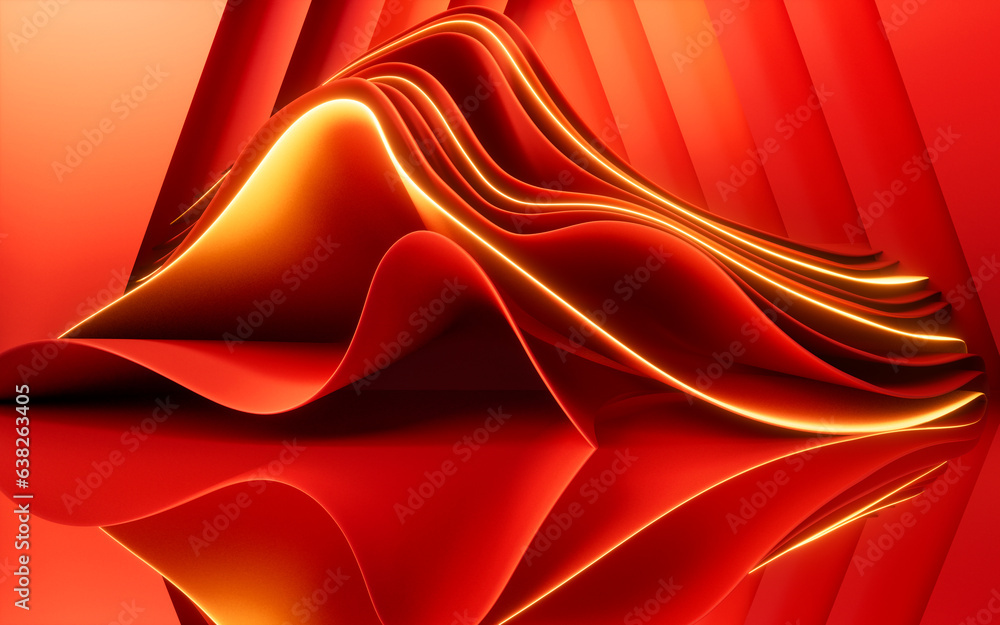 Poster abstract red curve stage background, 3d rendering.