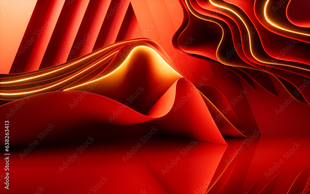 Poster abstract red curve stage background, 3d rendering.