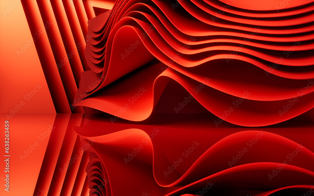 Poster abstract red curve stage background, 3d rendering.