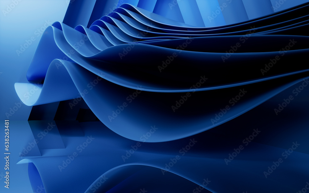 Poster abstract blue curve geometry, 3d rendering.
