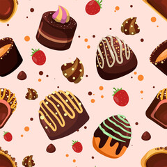 Chocolate cake and food seamless pattern
