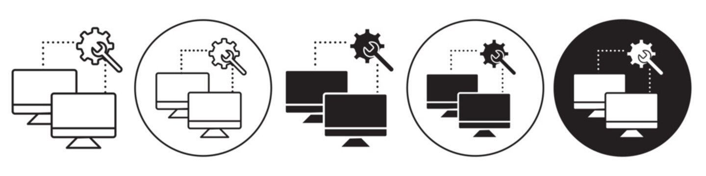 Remote Support Icon. Symbol of Remote desktop protocol RDP. Vector set of monitor screen display of computer settings or repair  online. Digital business service maintenance system. Web app ui icon