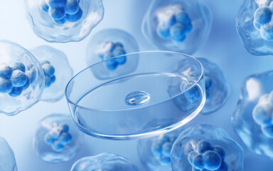 Petri dish and transparent cell, 3d rendering.