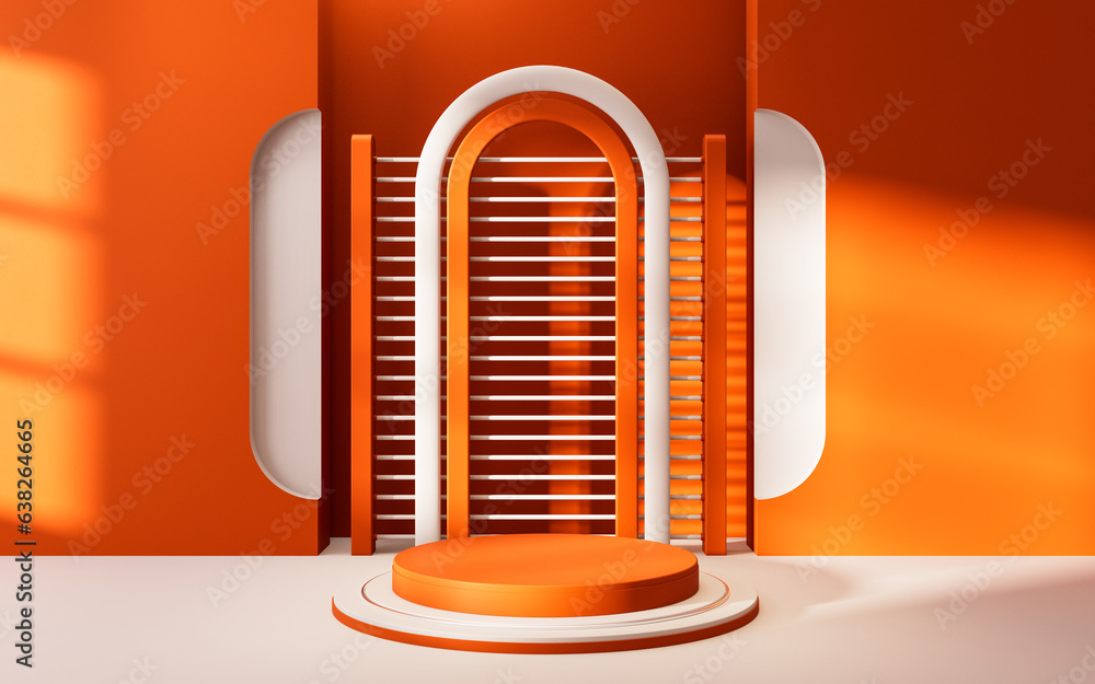 Poster empty room with product stage, 3d rendering.