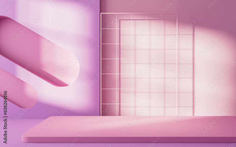 Poster empty room with geometry shapes, 3d rendering.