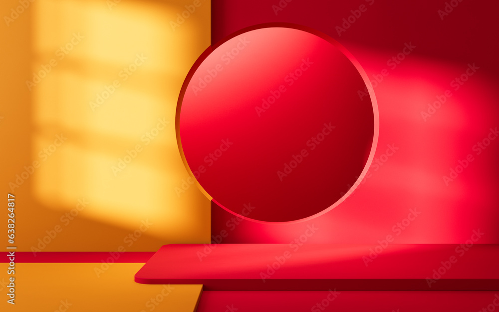 Poster empty room with geometry shapes, 3d rendering.